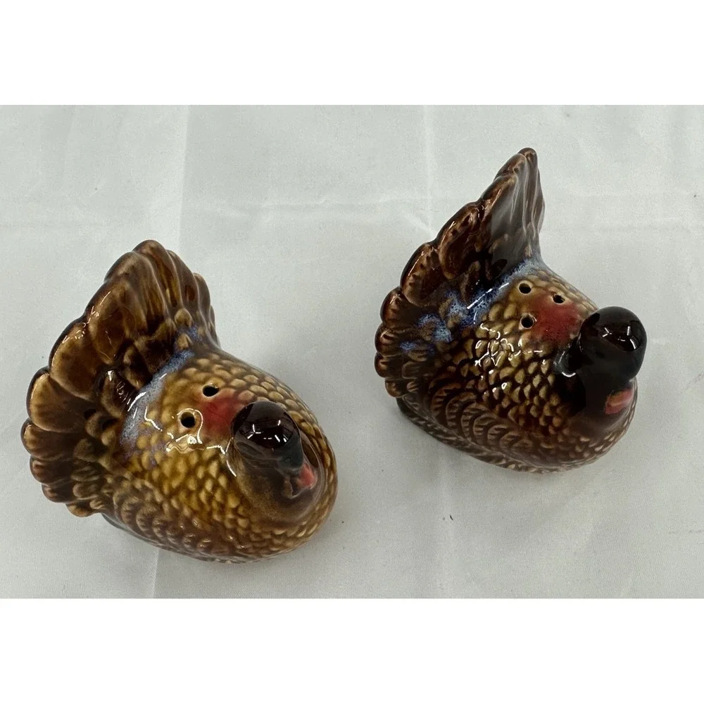 Vintage Turkey Gobble Thanksgiving Ceramic Pottery Salt &‎ Pepper Shakers